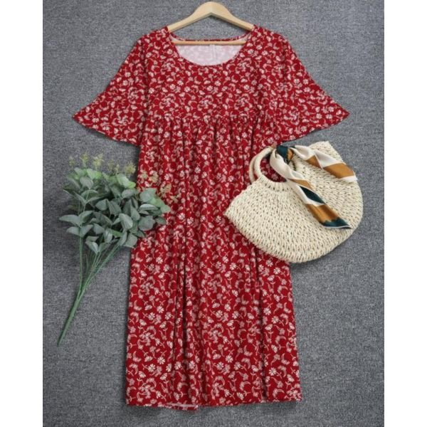 Vintage V-Neck Short Sleeve Midi Dress