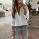 Casual Shirt Collar Plain Long Sleeve Blouse