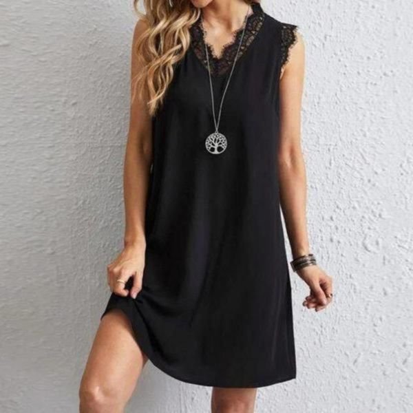 Simple Black V-Neck Sleeveless Mini Dress