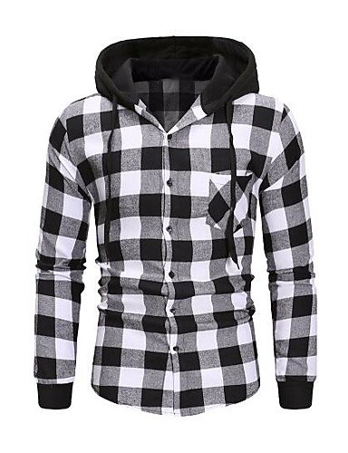 Men's Plaid Shirt Print Long Sleeve Daily Tops Active Streetwear Hooded Black Red/Fall/Winter