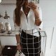 Casual Shirt Collar Plain Long Sleeve Blouse