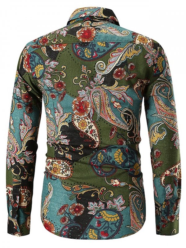 Men's Paisley Tribal Shirt Long Sleeve Daily Tops Basic Vintage Red Green