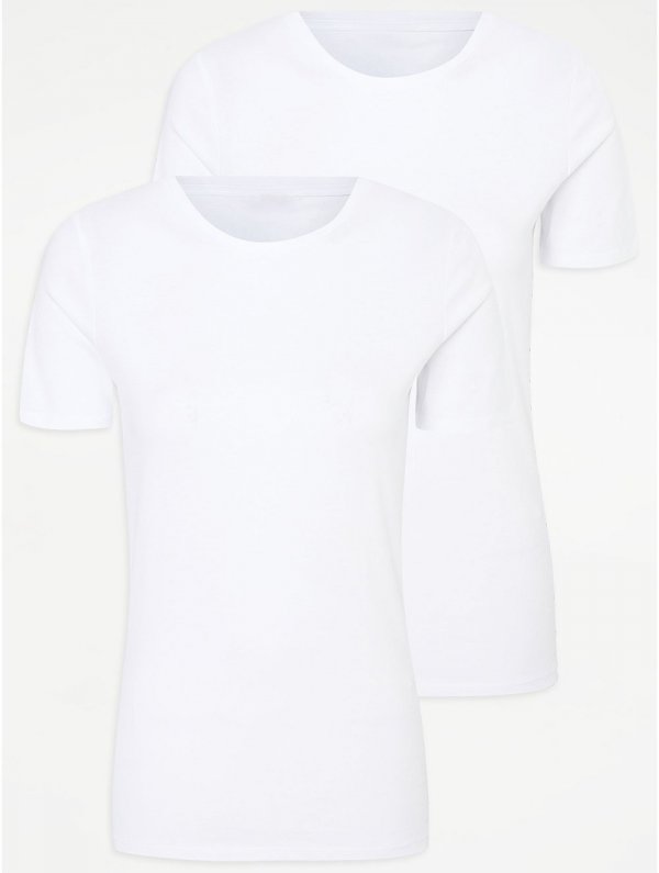 White Basic Crew Neck T-Shirts 2 Pack