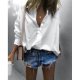 Casual Shirt Collar Plain Long Sleeve Blouse