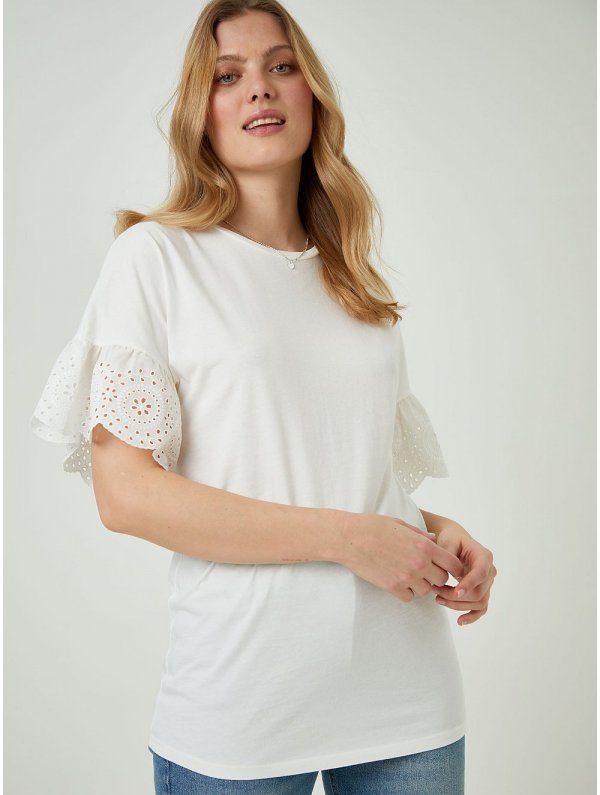 White Embroidered Sleeve Tunic Top