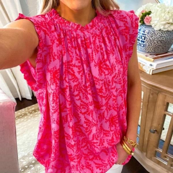 Sweet Rose Red Round Neck Blouse