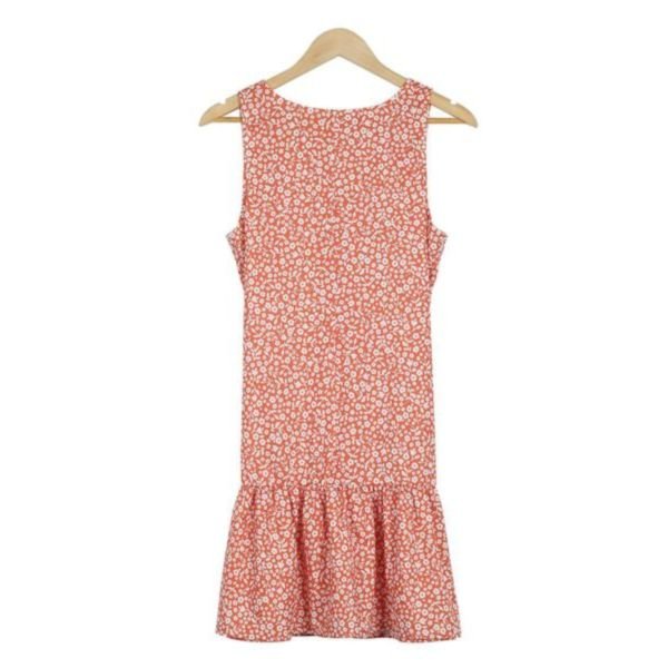 Sweet V-Neck Flounced Hem Sleeveless Printed Mini Dress