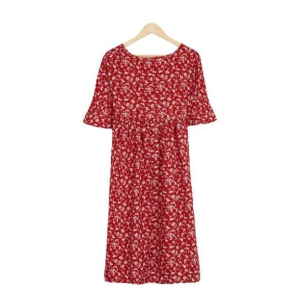 Vintage V-Neck Short Sleeve Midi Dress