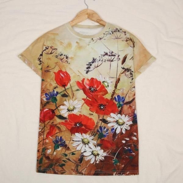 Oil Painting Style Round Neck Casual T-Shirt