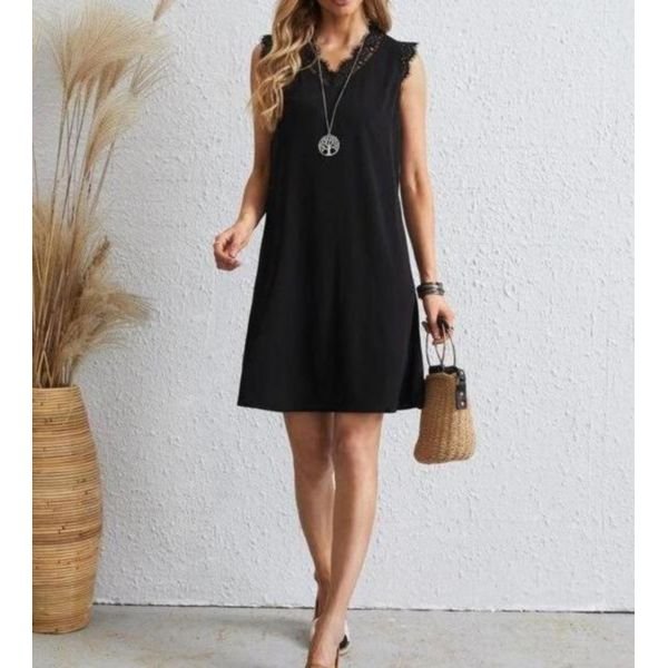 Simple Black V-Neck Sleeveless Mini Dress