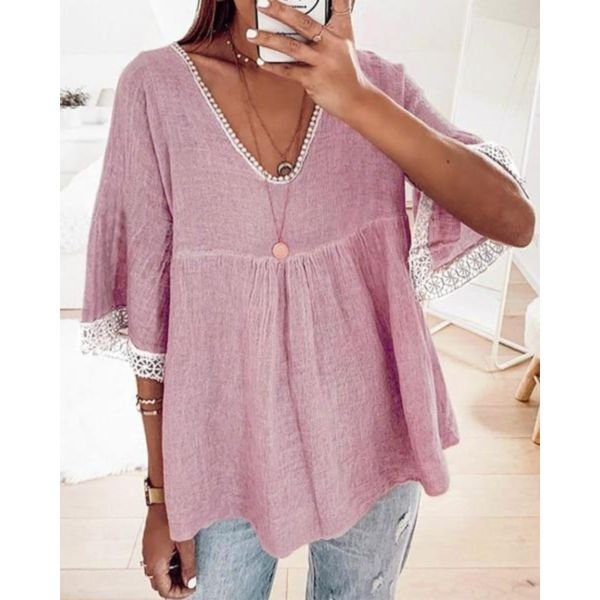 Baggy V-Neck Short Sleeve Blouse