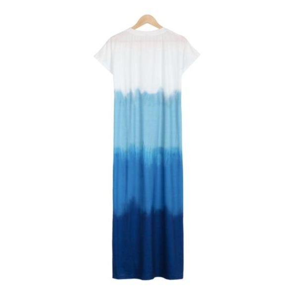 Unique Gradient Print Thigh-High Side Slit Short Sleeve Maxi Dress