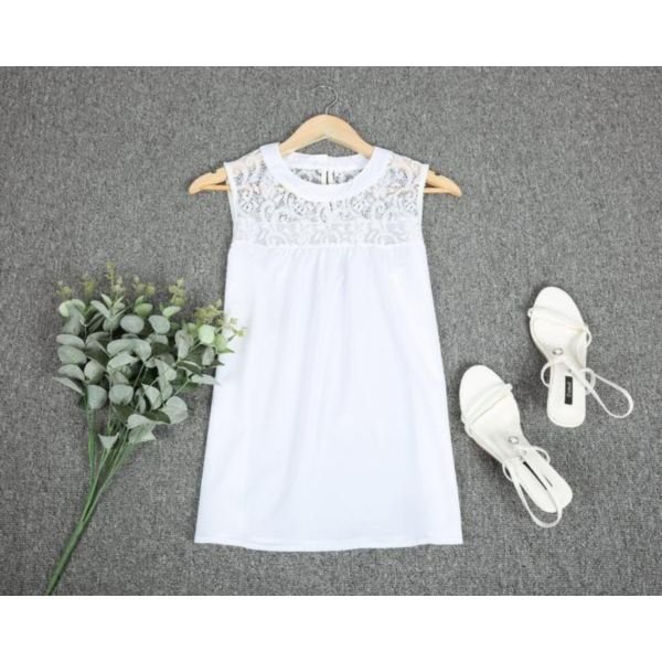 Chic Lace Trim Round Neck Sleeveless Top