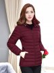 Zipper Hoodie High Neck Puffer Outerwear Jacket Burgundy