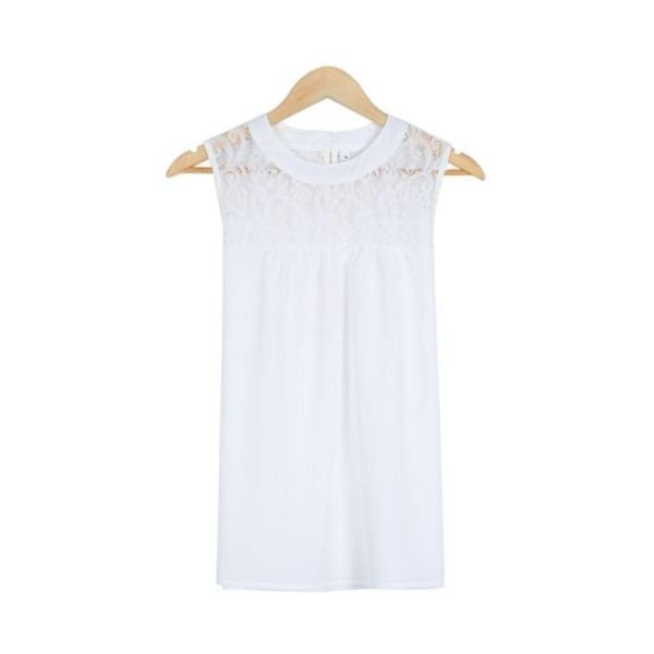 Chic Lace Trim Round Neck Sleeveless Top