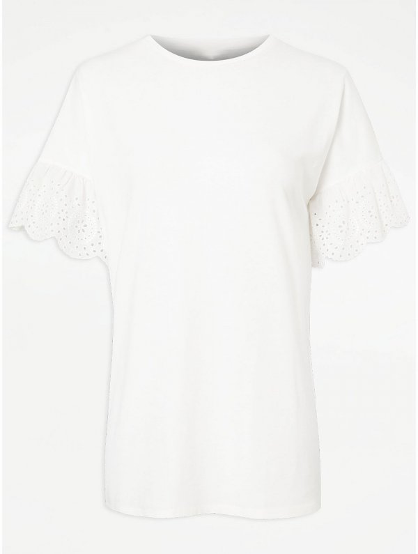 White Embroidered Sleeve Tunic Top