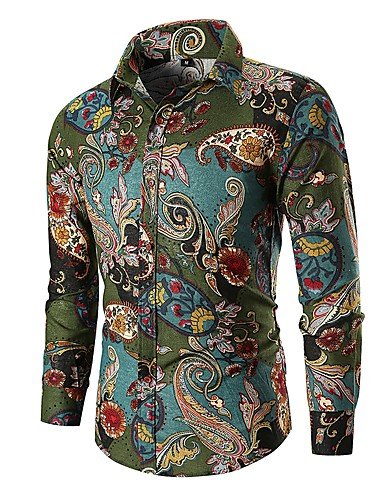 Men's Paisley Tribal Shirt Long Sleeve Daily Tops Basic Vintage Red Green