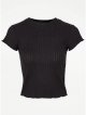 Black Pointelle Jersey T-Shirt