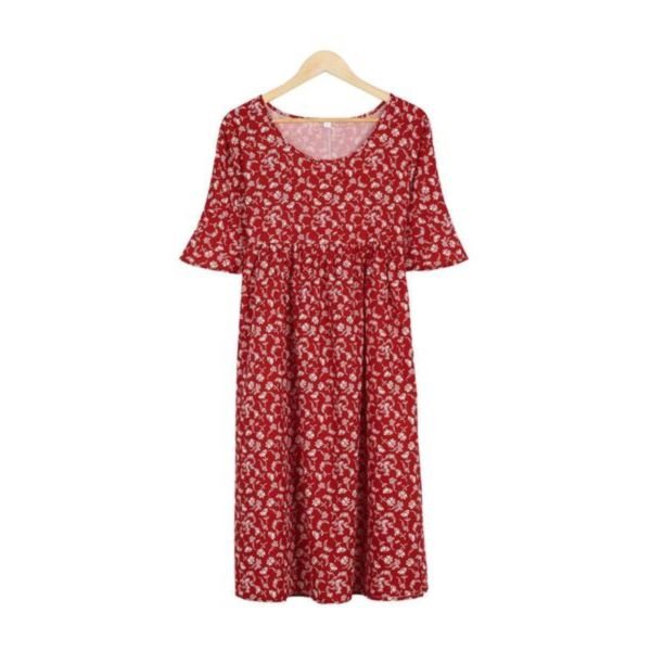 Vintage V-Neck Short Sleeve Midi Dress